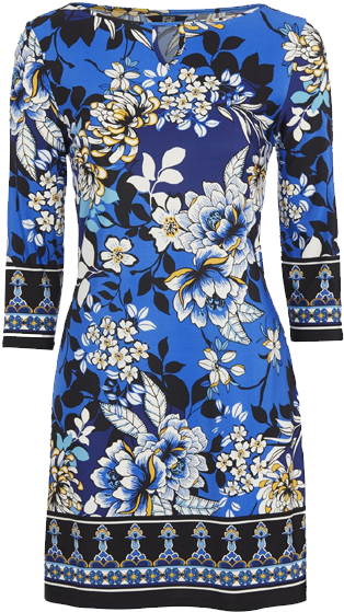 F&f Oriental Floral Print Keyhole Dress - Day Dress (600x600), Png Download