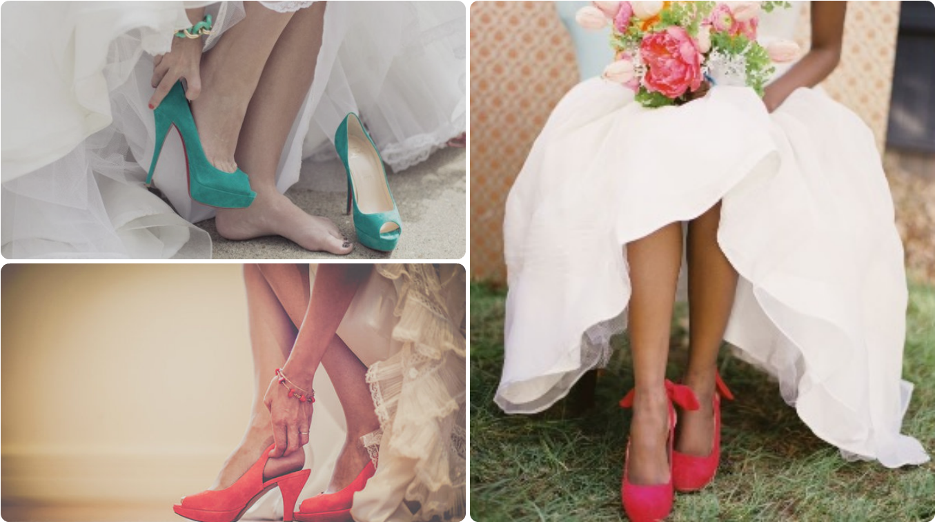 Shoes For The Bride - Bride With Coloured Shoes (1366x768), Png Download