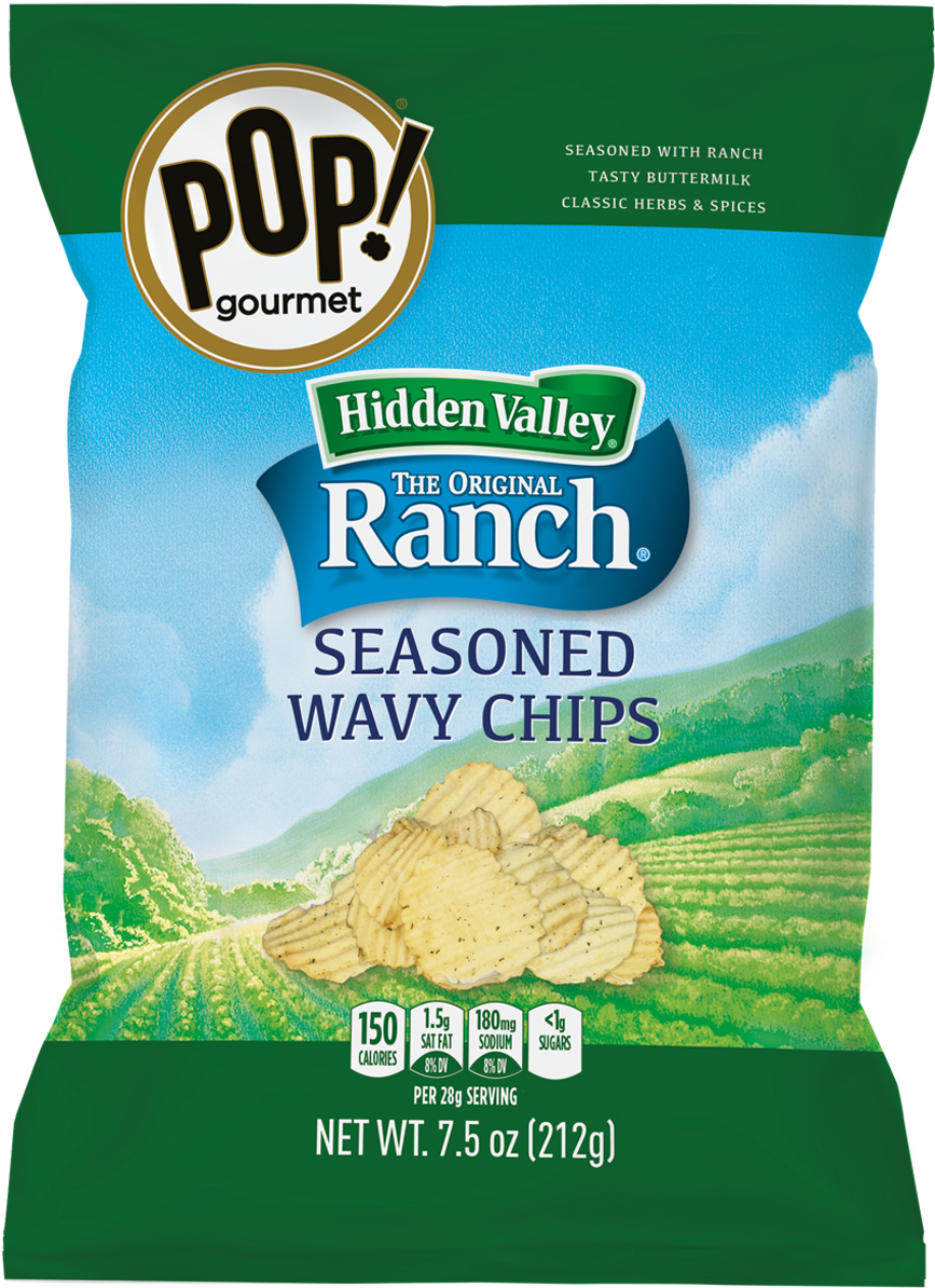 Hidden Valley® Ranch Seasoned Wavy Chips - Pop Gourmet Hidden Valley (1296x1296), Png Download