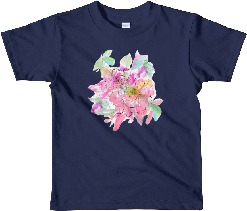 Watercolor Peony Short Sleeve Kids T-shirt - T-shirt (1000x1000), Png Download