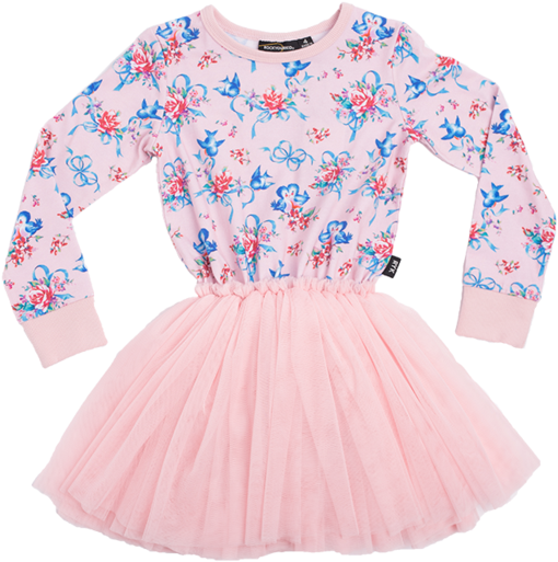 Rock Your Kid Blue Bird Long Sleeve Circus Dress - Girl (560x700), Png Download