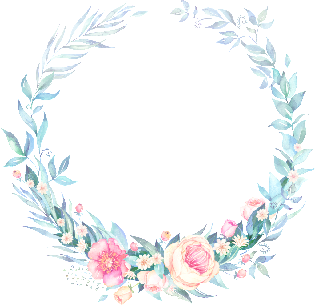 Fresh Pink Yellow Flowers Hand Painted Garland Decorative - Wreath (1024x991), Png Download