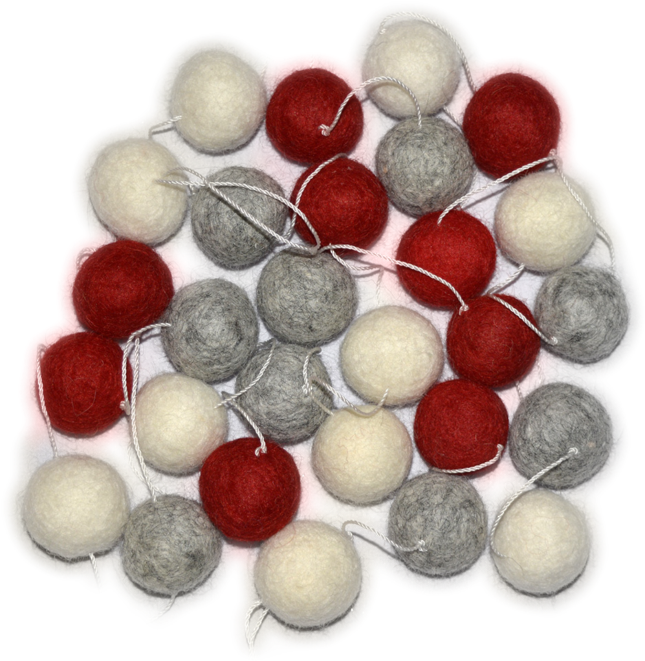 Natural Red Woolen Felt Ball Garland - Sphere (1000x1000), Png Download