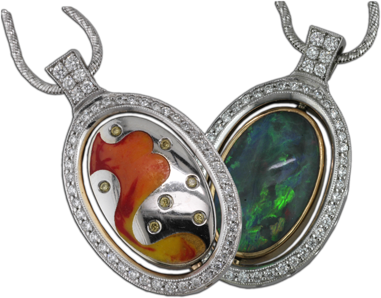 Faini Designs Jewelry Studio Reversible Opal And Enamel - Locket (800x800), Png Download