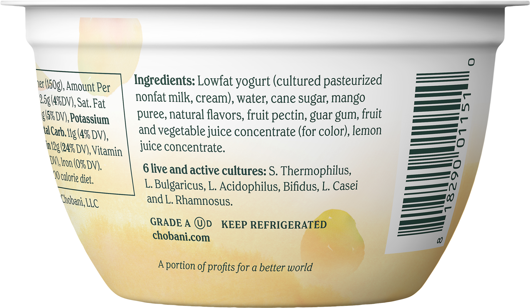 Chobani, Less Sugar Greek Alphonso Mango Low Fat Greek - Bar Soap (1800x1800), Png Download