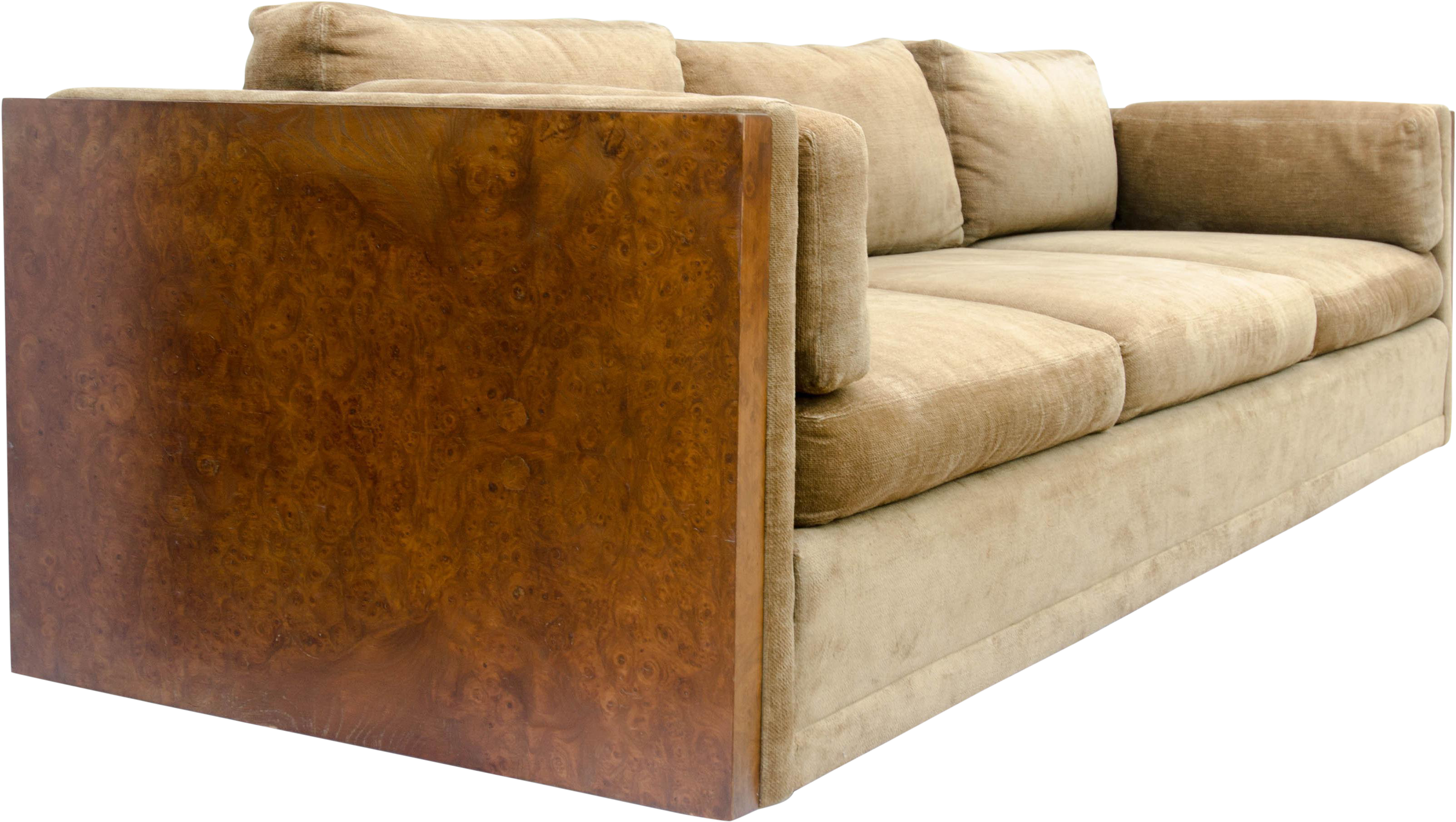 Milo Baughman Style Burl Wood Sofa On Chairish - Studio Couch (3561x2010), Png Download