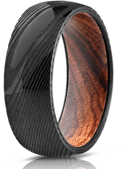 Damascus Steel Triple Black- Ironwood Inlay - Bangle (600x600), Png Download