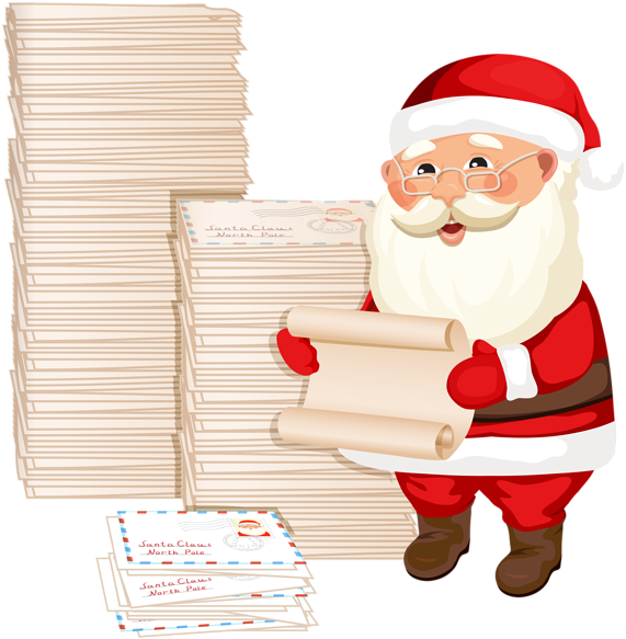 Santa Claus With Letters Png Clipart Image - Letters To Santa Clipart (588x600), Png Download