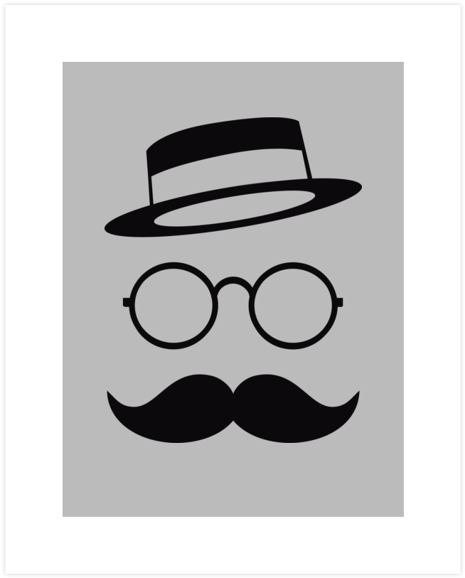Retro Minimal Vintage Face With Moustache Glasses Art - Glasses And Moustache (740x900), Png Download