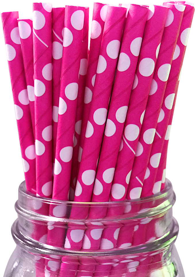 Hot Pink With White Polka Dot 25pc Paper Straws - Drinking Straw (1000x1000), Png Download