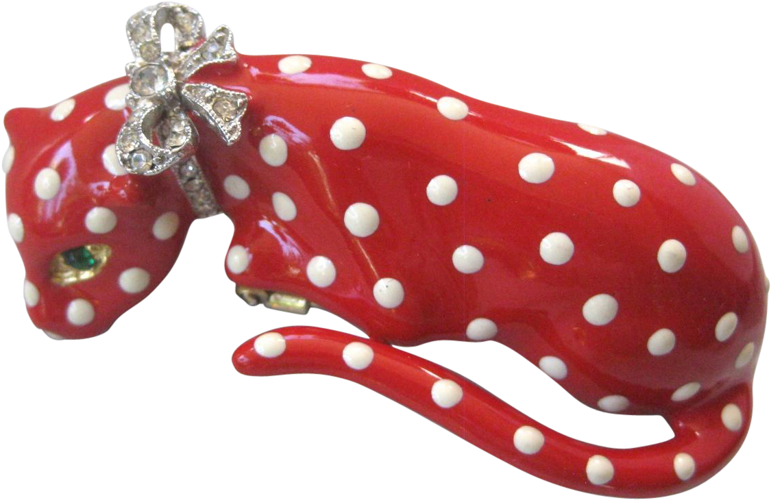 Kenneth Lane Vintage Red & White Polka Dot & Rhinestones - Kenneth Jay Lane (1124x1124), Png Download