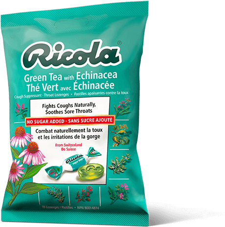 Greentea-echinacea Bag 75 Oz - Ricola Herb Throat Drops, Swiss Cherry - 45 Count (500x500), Png Download