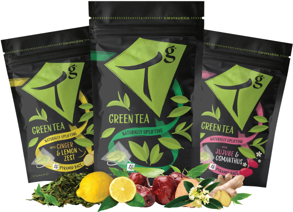 Fresh, Hot Green Tea - Tg Teas Organic Green Tea Pouch 15 Tea Bags (585x450), Png Download
