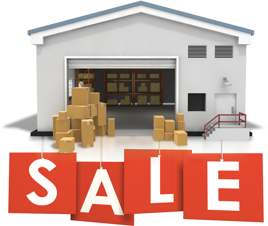 Garage Sale Logo House Shopping Cart - Warehouse Building Warehouse Clipart (900x799), Png Download