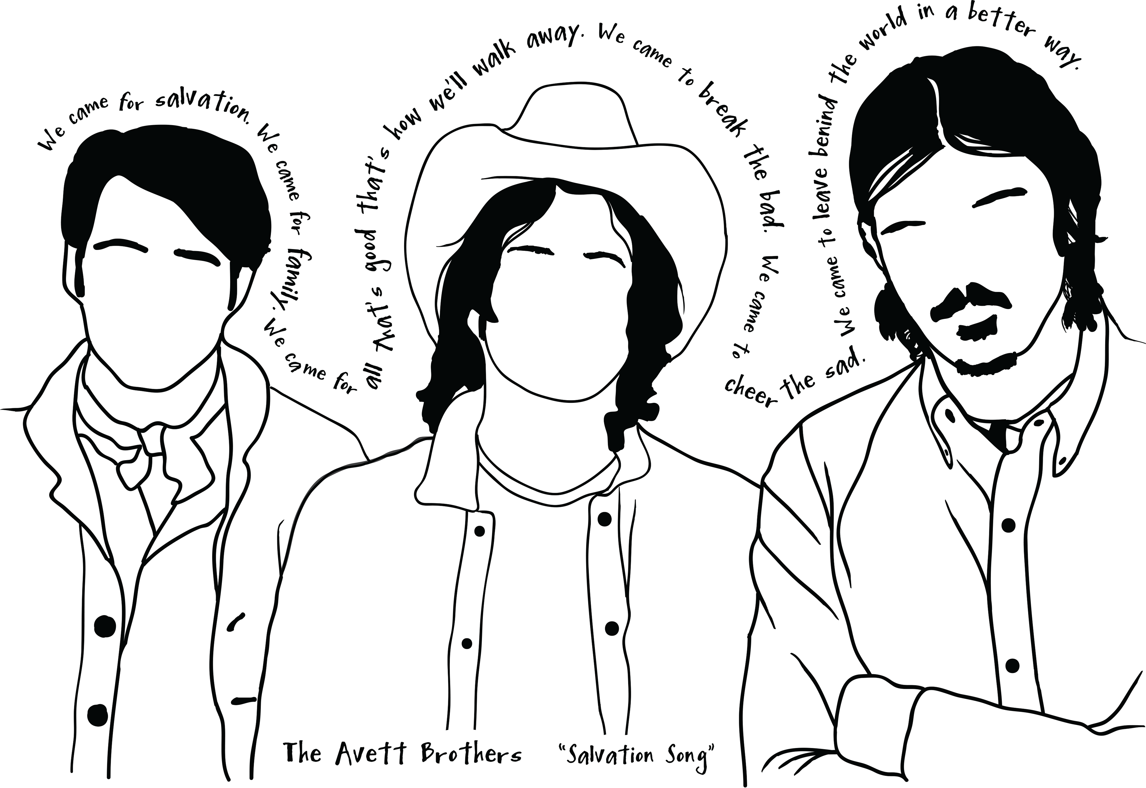 Avett Brothers Illustration - Line Art (3840x2639), Png Download