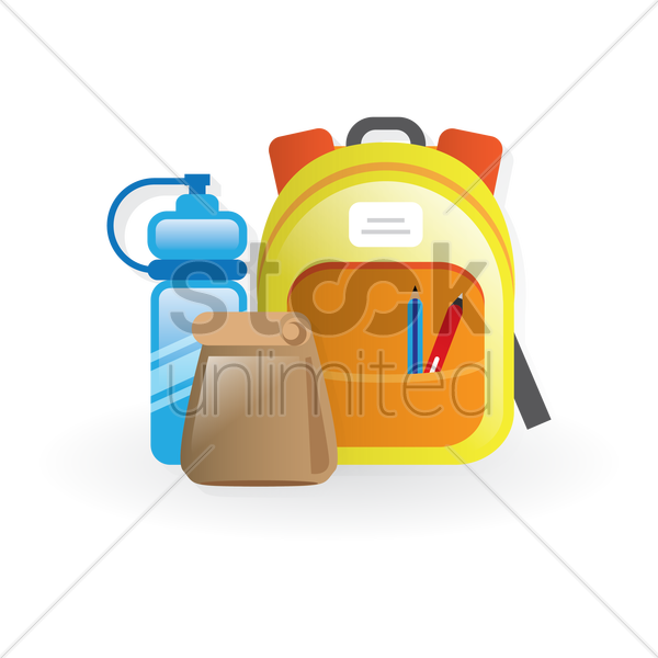 School Backpack, Lunch Bag And Water Bottle Vector - Illustration (600x600), Png Download