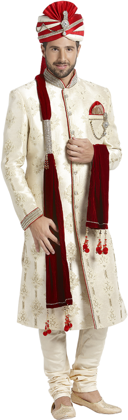 Cream Silk Neemzari Work Embroidered Sherwani - Cosplay (960x1441), Png Download