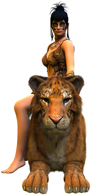 Woman, Tiger, Amazone, Heroine, Beauty, Courageous - Gambar Wanita Harimau (576x720), Png Download