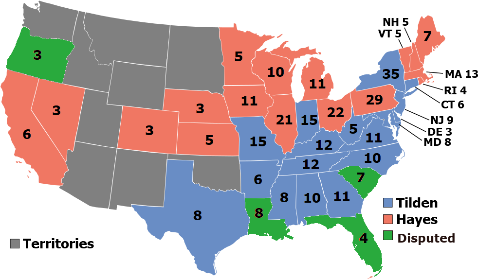 File - 1876 U - S - Presidential Election, Contested - 1876 Election Map (1020x593), Png Download