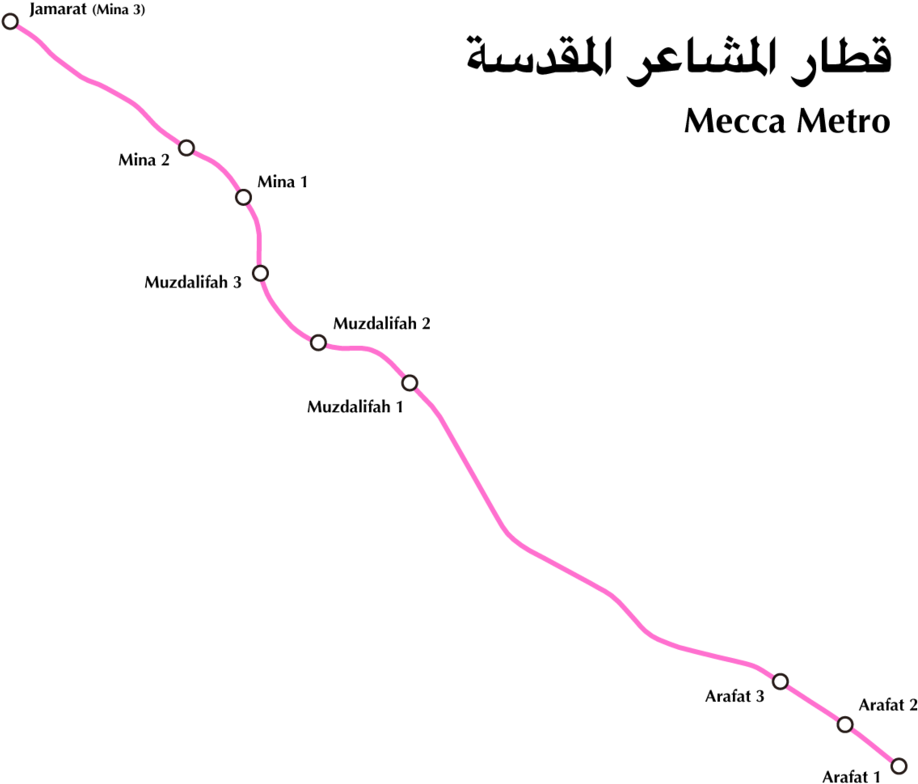 Mecca Metro Route Map - Al Mashaaer Al Mugaddassah Metro Line (970x825), Png Download