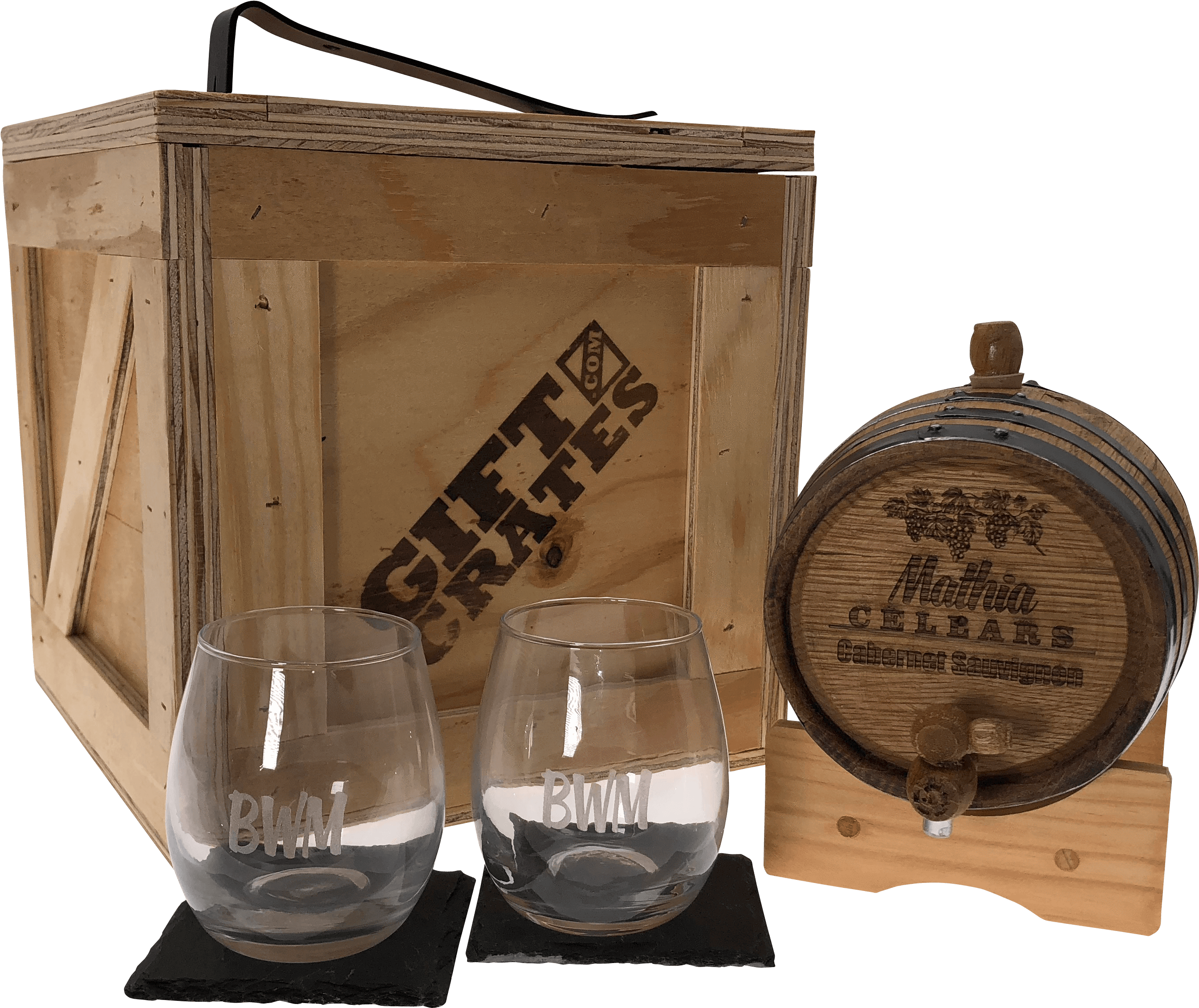 Wine Barrel With Glasses In Gift Crate - Barware (2692x2692), Png Download