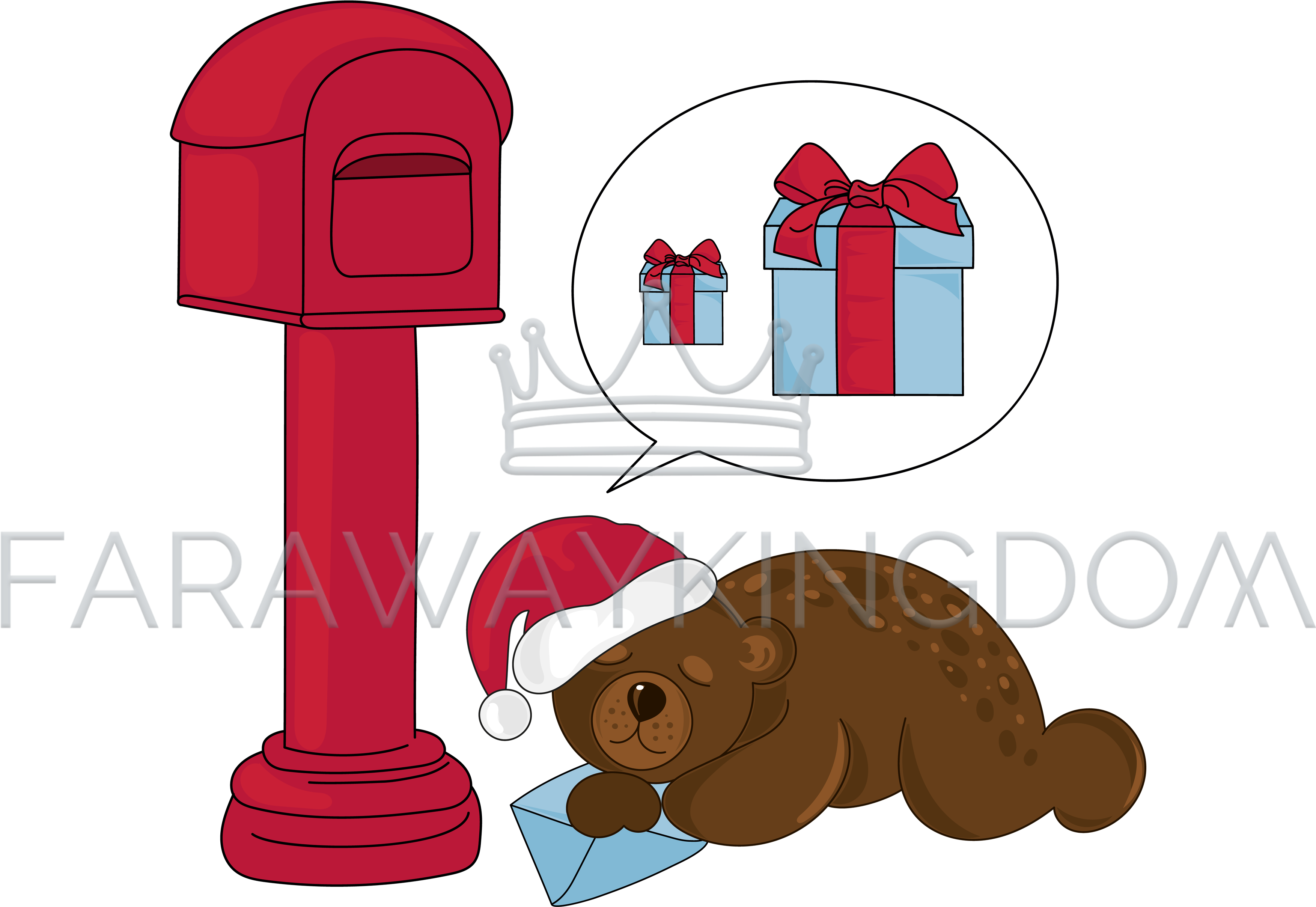 Christmas Bear Cartoon Sleeping Animal Vector Illustration - Illustration (3508x2480), Png Download