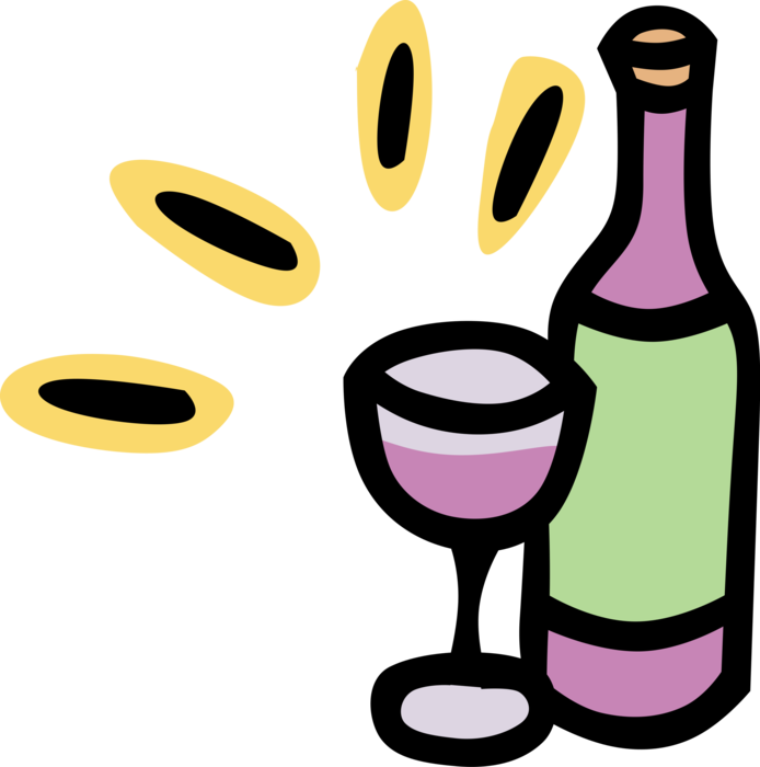 Vector Illustration Of Bottle Of Wine With Wine Glasses - Bottiglia Di Vino Clipart (694x700), Png Download