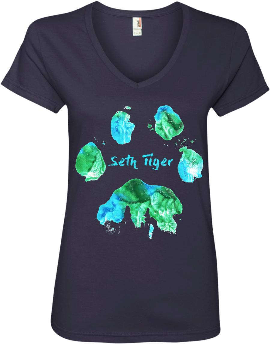 Seth Tiger Paw Print Ladies' V-neck Tee - T-shirt (1155x1155), Png Download
