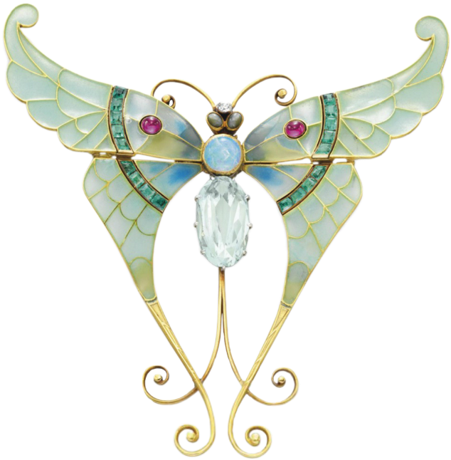 An Art Nouveau Enamel And Multi-gem Butterfly, By Boucheron - Art Nouveau Butterfly (731x707), Png Download