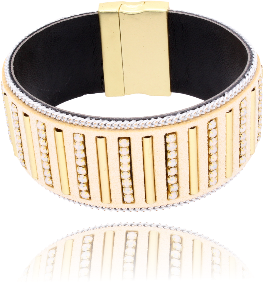 Cream Boho Bracelet With Milk Glass Crystals Bbr0064 - Bangle (2048x1375), Png Download
