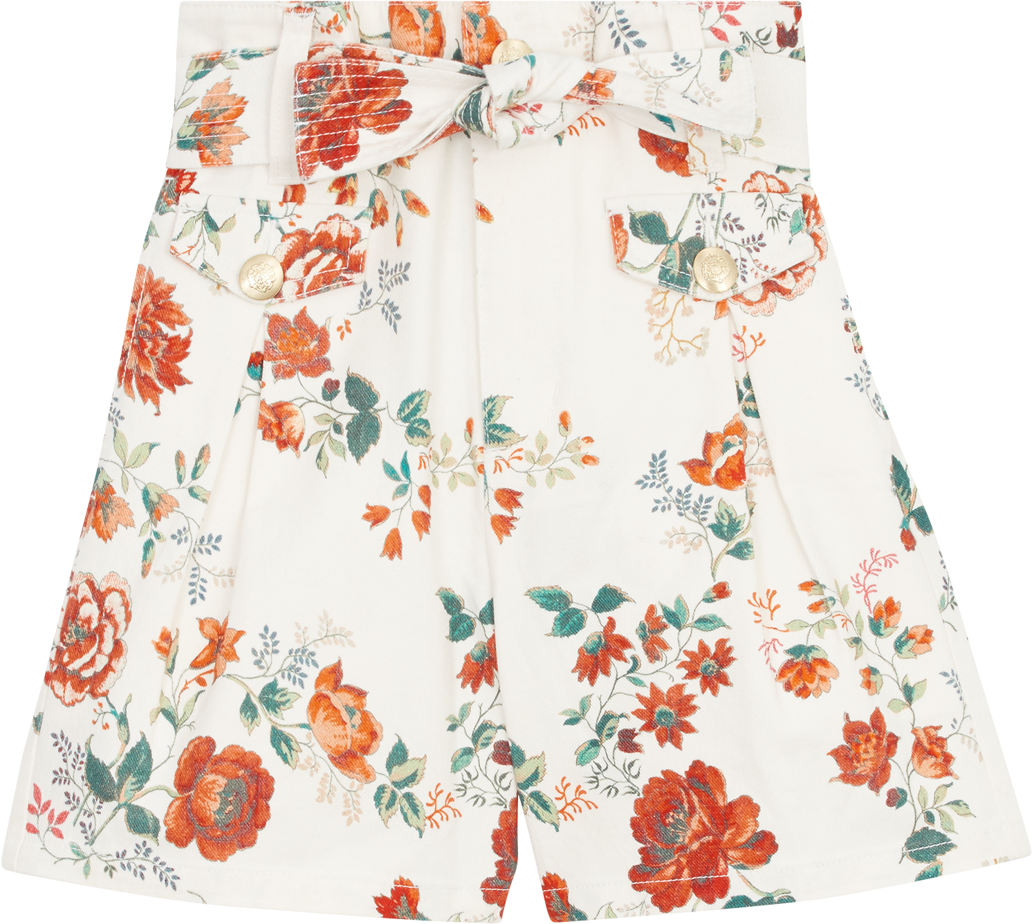 Floral-print Denim Shorts - Skirt (2000x2000), Png Download
