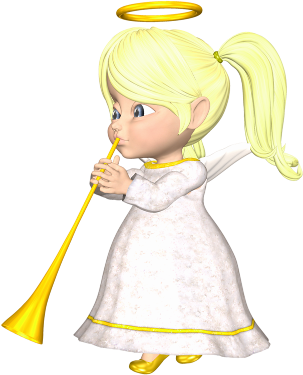 Cute Blonde Angel With Horn Large Png Clipart - Doll (614x777), Png Download