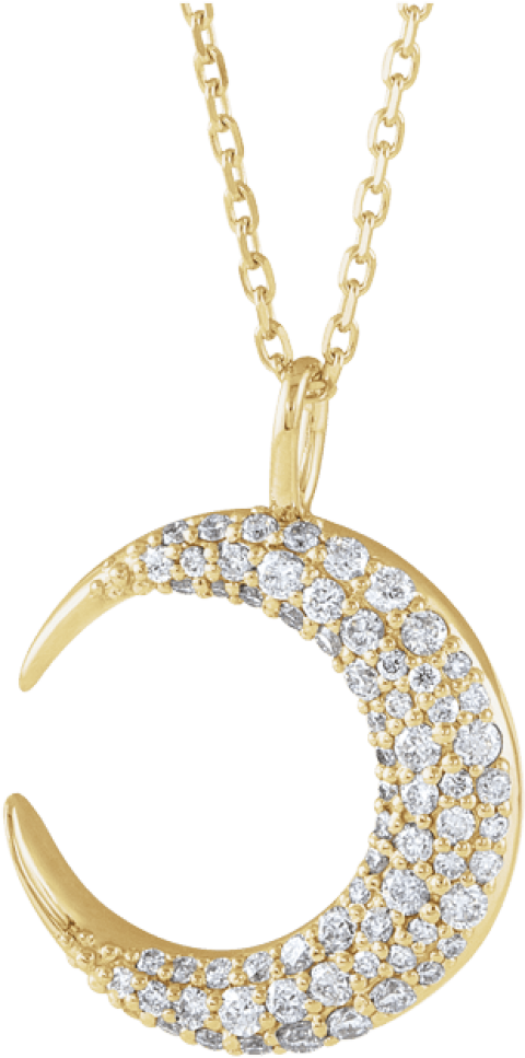 Free Png Download 14k Yellow Gold 1/3 Ctw Diamond Moon - Necklace (480x967), Png Download