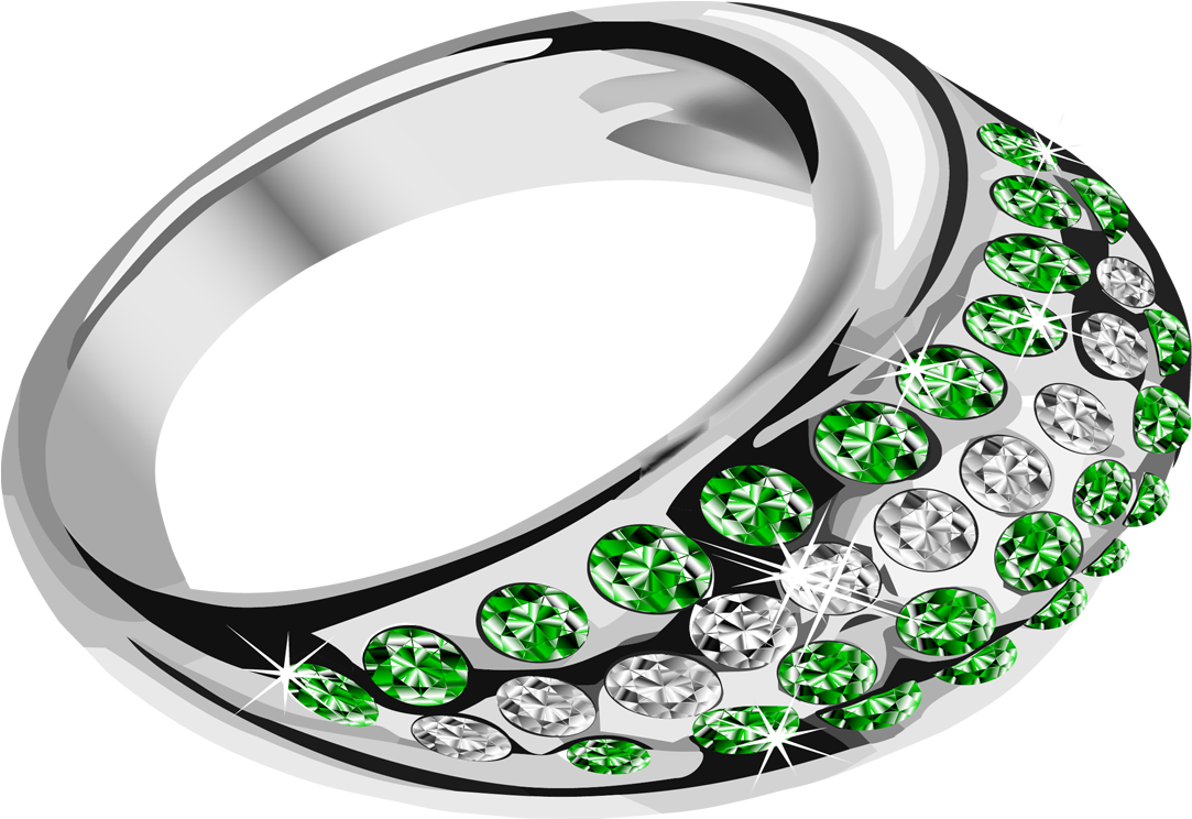 Silver Engagement Ring With Green Diamond Pearls - Anillos De Oro Y Piedras Preciosas (1702x1628), Png Download