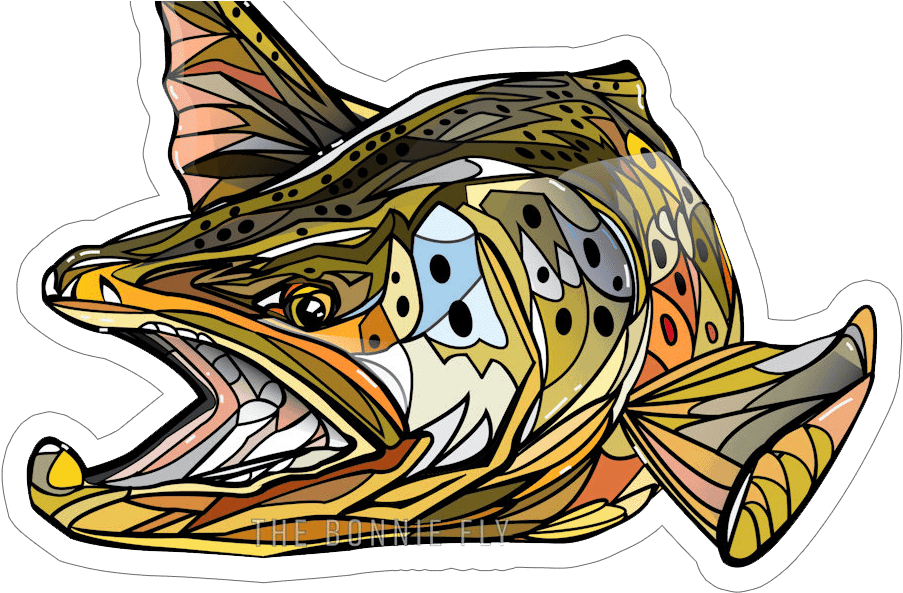 Fly Fishingstickers Brandon Finnorn Brown Trout Sticker - Fly Fishing Trout Brown Art (1200x600), Png Download