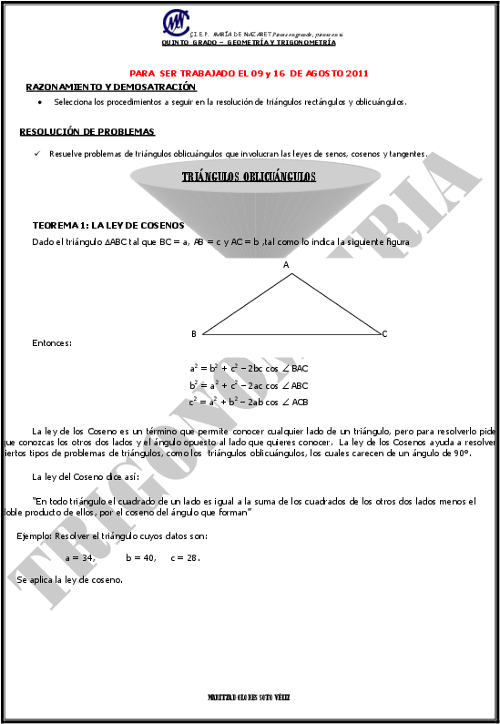 Pdf - Trigonometria Maria De Nazaret (595x841), Png Download