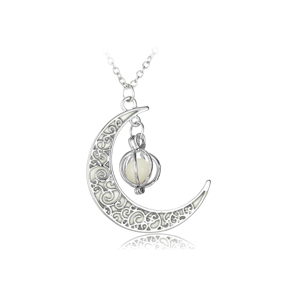 Free Glowing Crescent Moon Necklace With Stone - Locket (1282x1292), Png Download
