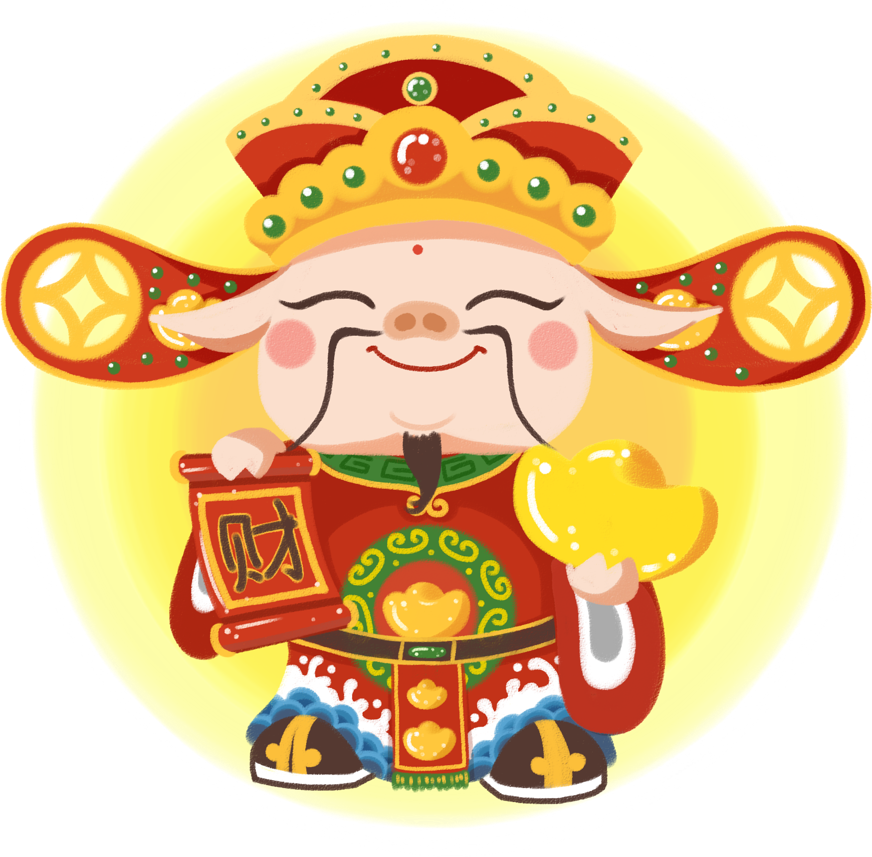 Hand Painted Cute Chinese New Year God Wealth Png And - Cartoon (2000x2000), Png Download