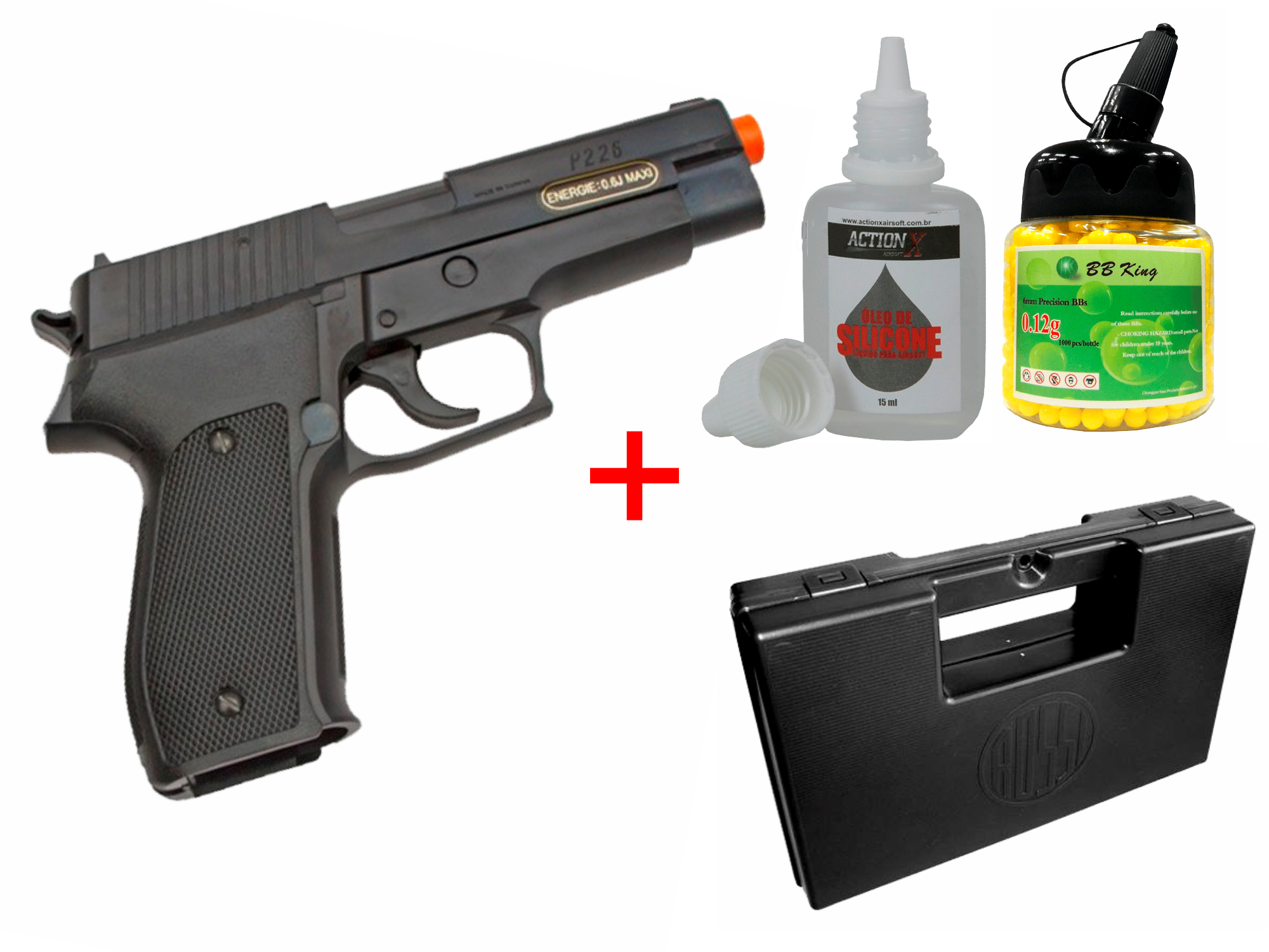 Kit Pistola De Airsoft Spring P226 Kwc 6mm Maleta Bbs - Firearm (2000x1500), Png Download