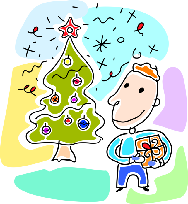 Vector Illustration Of Child Receives Present Gift (642x700), Png Download