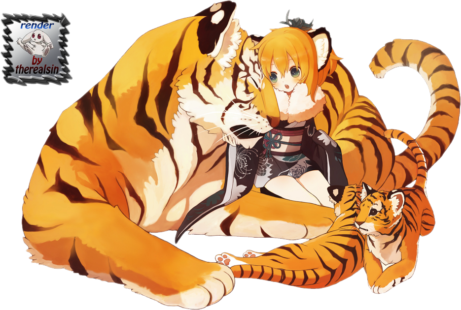 Render Girl Femme Neko Tiger - Tiger Girl Anime Png (935x630), Png Download