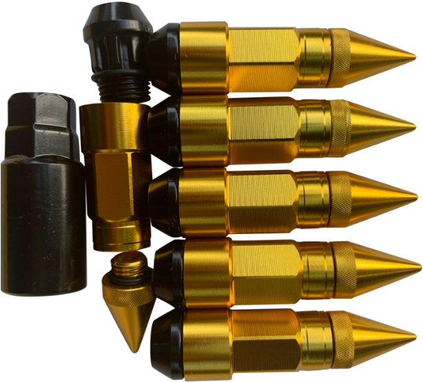 Gold Spike Style Lug Nuts - Bullet (640x640), Png Download