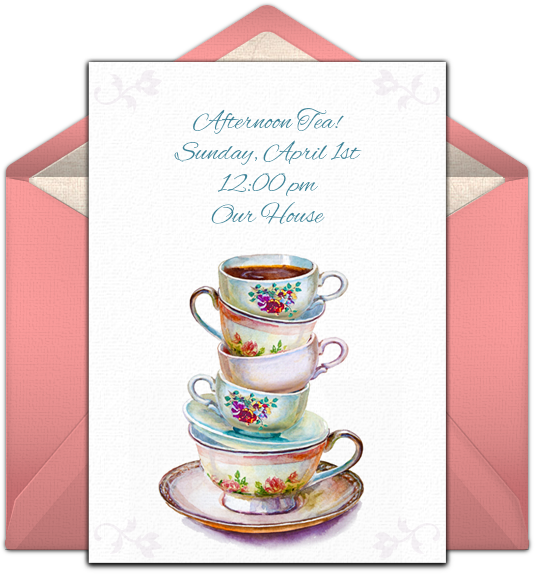 Stacked Tea Cups Online Invitation - Watercolor Tea Cup (650x650), Png Download