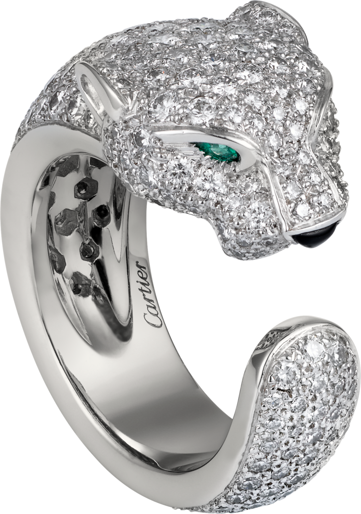 Panthère De Cartier Ring White Gold, Diamonds, Emeralds, - Bague Cartier Panthere Diamant (720x1024), Png Download