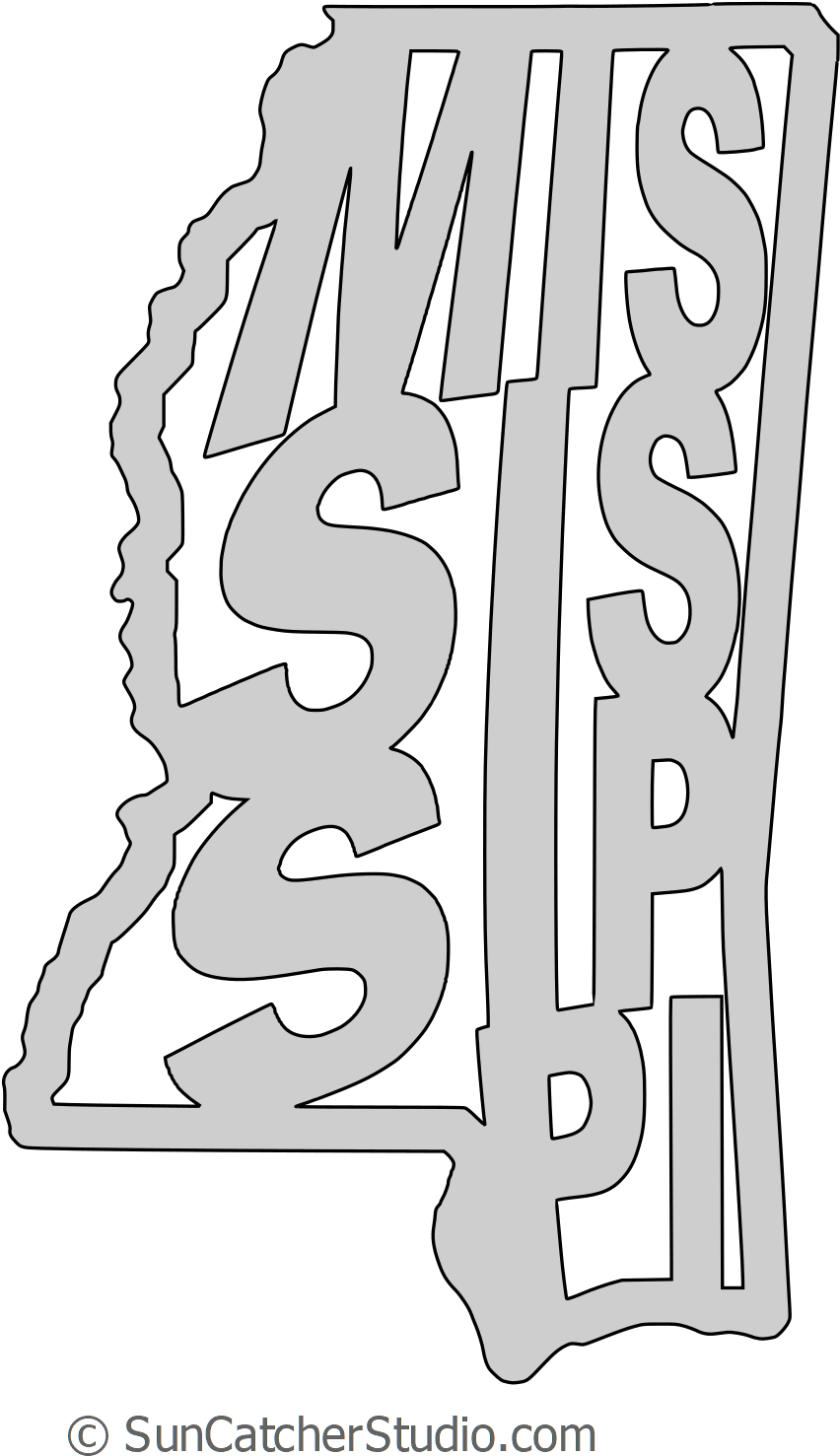 Mississippi Map Outline Printable State Shape Stencil - Illustration (876x1500), Png Download