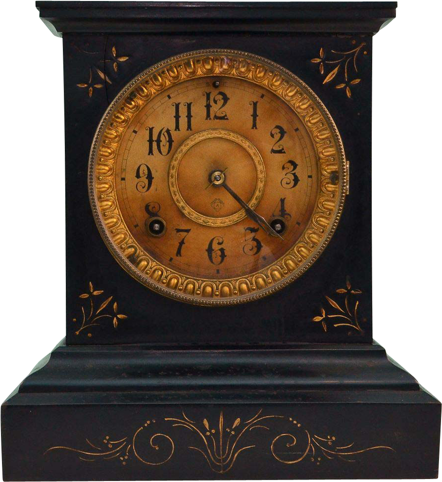Ansonia Black Cast Iron And Engraved Gold Clock Patented - Antique (973x973), Png Download