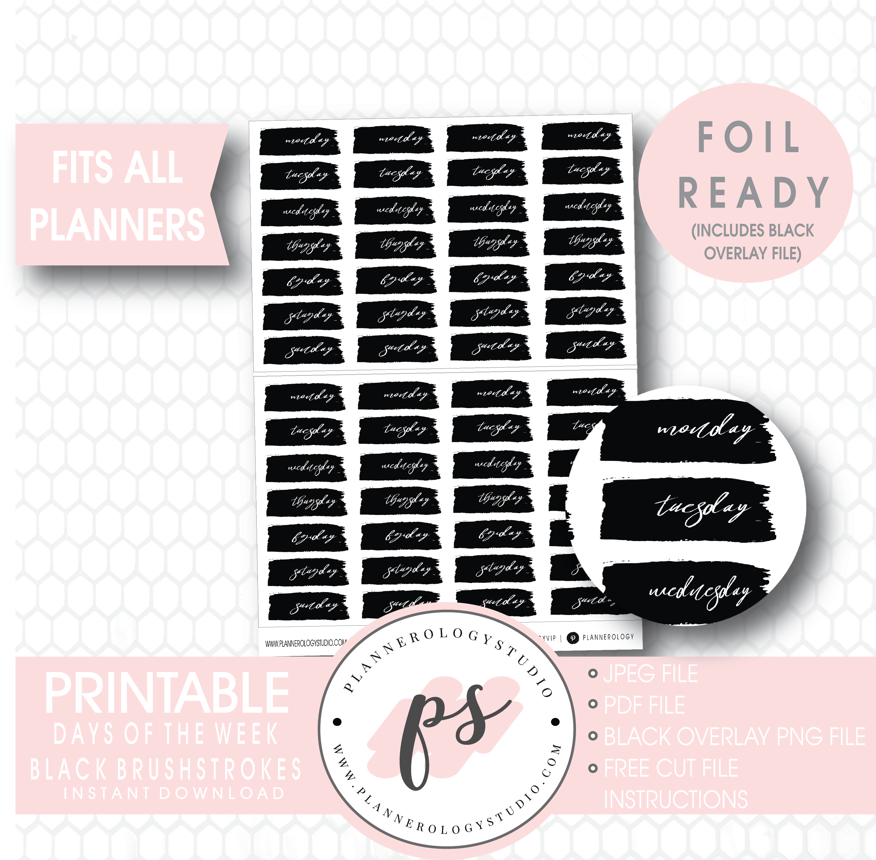 Days Of The Week Brushstroke Digital Printable Planner - Calligraphy (3067x3000), Png Download