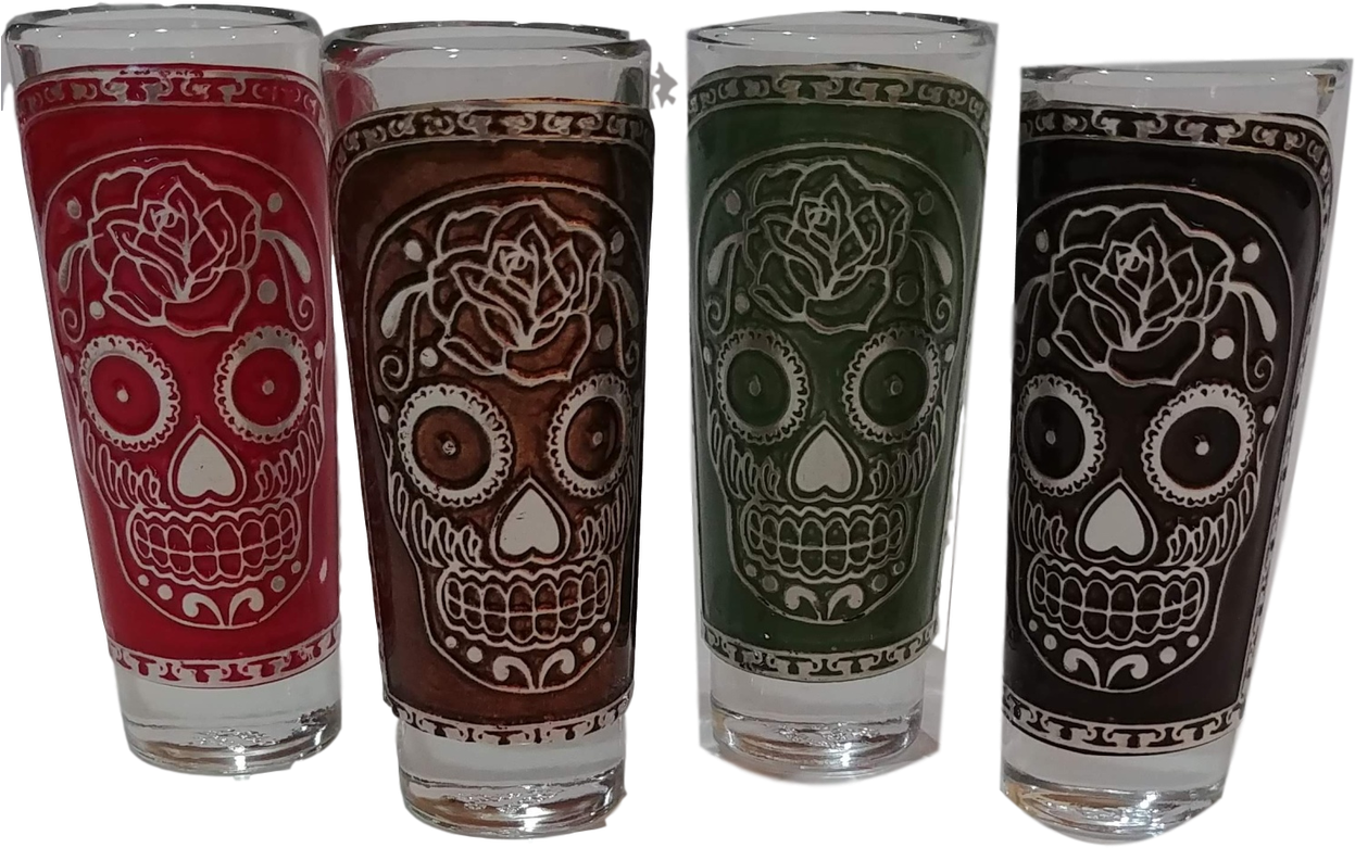Day Of The Dead Shot Glasses Tin Foil Skull Design - Pint Glass (1280x868), Png Download