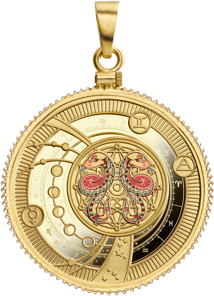 Gemini Zodiac Silver Gilded Coin Pendant In Case - Mennica Papieska Znaki Zodiaku (600x600), Png Download