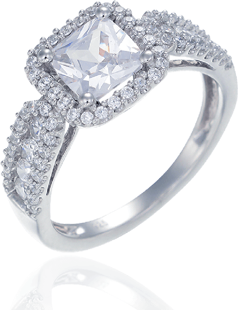 Sparkling Ring With Halo Setting - Antique Princess Cut Engagement Ring (750x750), Png Download